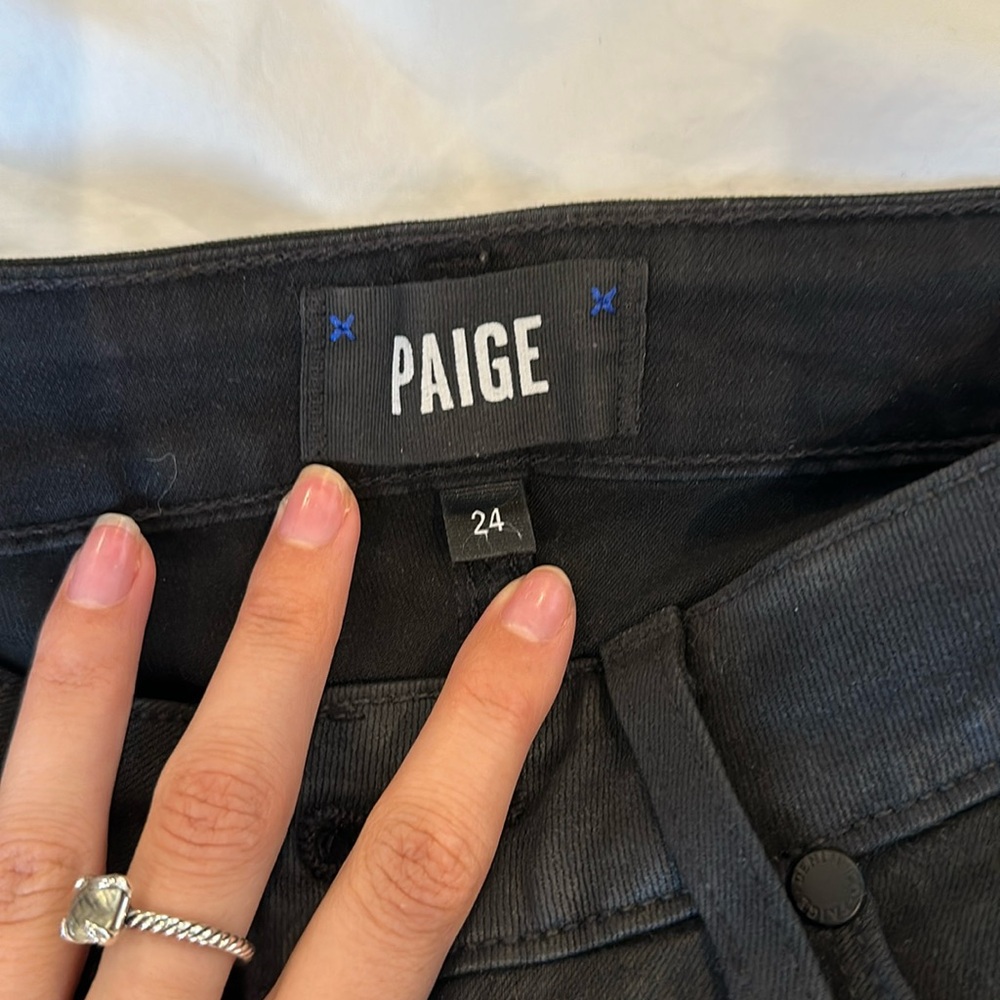 Paige Verdugo Ultra Skinny Jeans in Black Fog Luxe Coating, Size 24